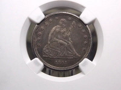 1861 "P" Seated Liberty SILVER Quarter 25c NGC AU55 #006 About Unc ECC&C, Inc. - Image 1 of 4