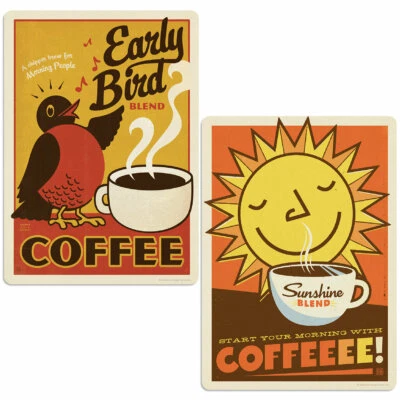 Early Bird Coffee Vinyl Sticker Set of 2 Laptop Car Decals - Image 1 of 4