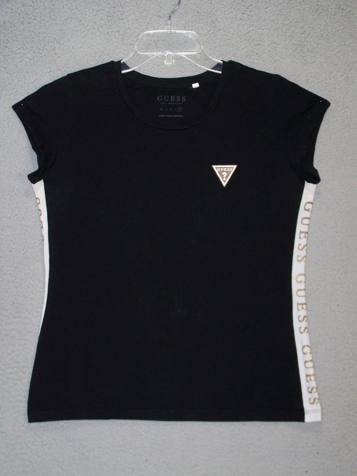 Guess Top Youth XL Black Graphic Logo Sides Cap Sleeves Stretch School Girls - Image 1 of 4