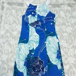 Jones New York blue & white print sleeveless sz 8 Summer Cotton Dress Sheath Fun - Picture 1 of 10