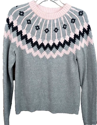 J Crew Nordic Sweater Womens S Pink Gray Fair Isle Crew Neck Scandinavian Ski - Image 1 of 4