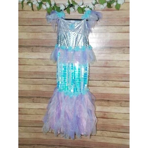 Girls Mystic Mermaid Halloween Costume Dress Size M Blue & Pink Sequin Scales - Picture 1 of 7