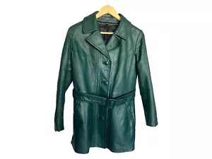 vintage green leather trench coat - Picture 1 of 15
