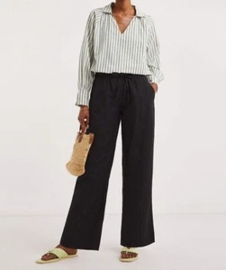 JD WILLIAMS LADIES BLACK LINEN MIX STRAIGHT SHORT L27" TROUSERS NEW (ref 442)