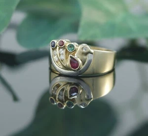 Vogel Ring mit Brillanten und Edelsteinen in 750er / 18 Karat Gelb Gold XXYY - Bild 1 von 6