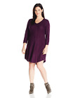 Ny Collection Women's 3/4 Sleeve Knit Dress, Eggplant, 2X