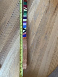 Sz 30 Vtg Guatemala Woven Cotton / Leather Tribal Unisex Belt Boho Hippie - Picture 1 of 11