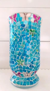 Vaso In Vetro Mosaico Hand Made Azzurro/Rosa - Modello 2 (29,5x17cm) - Imagen 1 de 5