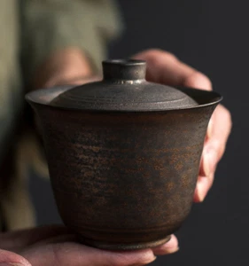 Black Bronze Ceramic Chinese Gaiwan Tea Set Bowl Lid Tureen Chawan Loose Leaf - Foto 1 di 14