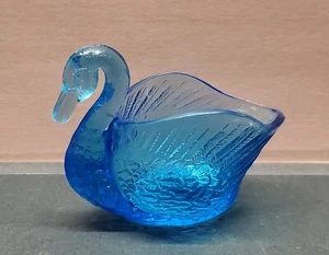 Antique Celeste Glass Swan Salt Dip | 3.5"H | Textured Exterior | Ice Blue Glass - Picture 1 of 9
