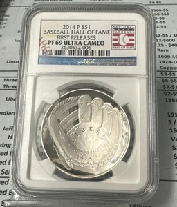 2014 P Baseball Hall of Fame Silver Dollar $1 NGC PF69 UCAM - Picture 1 of 2
