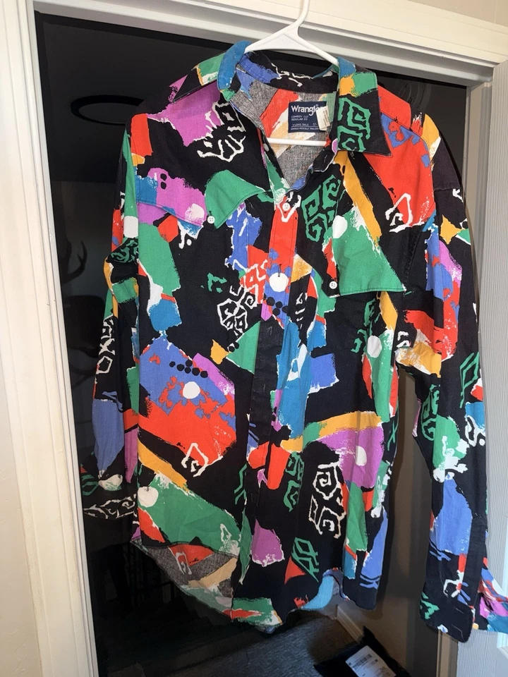 Vintage Wrangler Shirt 16-34 Cactus Button Up Western Collar Tips, Made in USA - Image 1 of 4