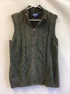 Pendleton Suéter Chaleco Mujer Medio Verde Tejido con Cable Cremallera Completa Cuello Simulado Algodón - Imagen 1 de 13