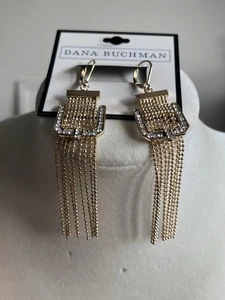 NEW NWT KOHL's DANA BUCHMAN  Crystal Drop Earrings Gold Buckle Dangle - Picture 1 of 4