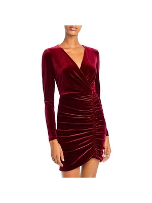 BLACK HALO Womens Maroon Velvet Long Sleeve V Neck Mini Cocktail Sheath Dress 0 - Image 1 of 4