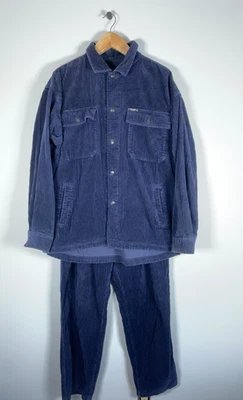 Traje informal de pana Y2K para hombre XL/33 x 32 azul oscuro chaqueta pantalones holgados Godbody Foto 1 de 4