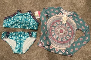 Billabong Girl Aqua Mandala Floral Rashguard LS Top &Gossip Girl Vibrant Bikini - Picture 1 of 11