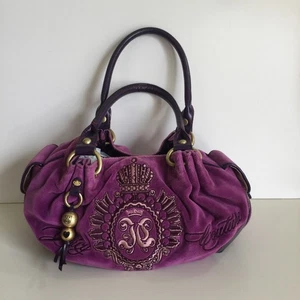 Juicy Couture Purple Velour Satchel Bag Y2K Embellished Charm Purse vintage - Picture 1 of 12