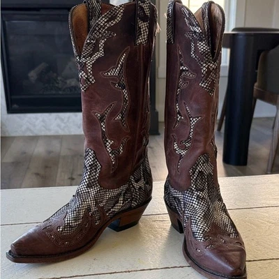 Botas vaqueras occidentales de piel de serpiente y cuero Boulet para mujer, 8 Foto 1 de 4