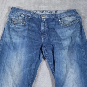 Guess Jeans Mens 40 (Fits 40x34) Rebel Straight Leg Denim Medium Wash Faded - Picture 1 of 11