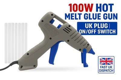 GLUE TECH 100W Professional Hot Melt Glue Gun + 10x 11x220mm Sticks | UK Plug