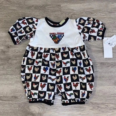 Vintage Go! Mameluco de una pieza fresco de granja de gallinas gallo bebé nuevo con etiquetas 6-9 meses Foto 1 de 3