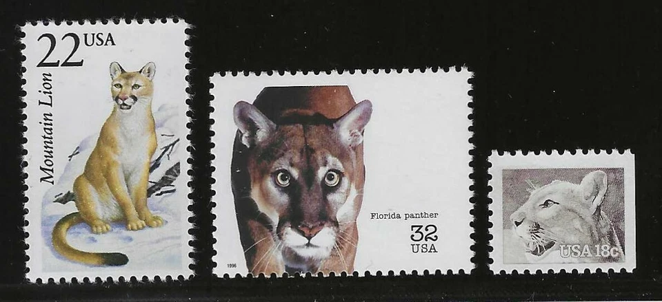 LEÓN DE MONTAÑA, PANTERA, PUMA, PUMA - JUEGO DE 3 SELLOS DE EE. UU. - COMO NUEVO Foto 1 de 1