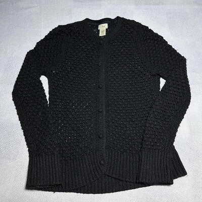 LL Bean Black Knit Wool Angora Rabbit Hair Blend Cardigan Womens Size Small - Image 1 of 4
