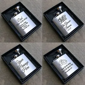 6oz WEDDING Hip Flask Engraved Gift For Groom Best Man Usher Dad Groomsman Boxed - Picture 1 of 30