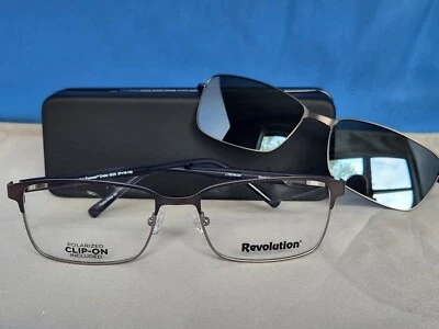New Revolution Eyeglass Frame w/ Magnetic Sun Clip Drake Gunmetal 57-18-145 - Image 1 of 4