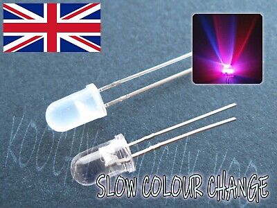 3mm Or 5mm RGB Colour Changing LED -  SLOW CYCLE - CLEAR Or DIFFUSED 1-50 Pcs UK • 2.29£