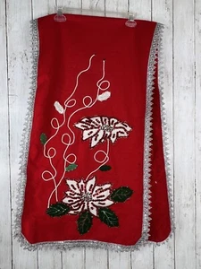Vintage Table Runner Handmade Poinsettia Christmas Beaded/Sequined MCM 64x13 - Picture 1 of 15