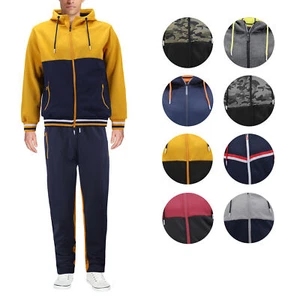 Men's Athletic Sport Casual Running Jogging Gym Two Tone Sweat Tracksuit Gym Set - Picture 1 of 57