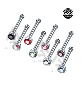 Nose Stud G23 Titanium Swarovski Gem Bone Pin Ball End Straight Piercing - 18G - Picture 1 of 11