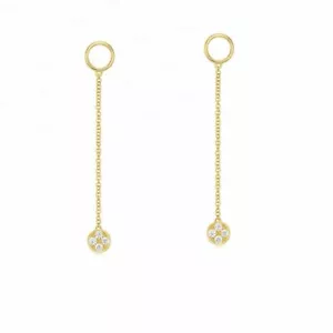 14K Gold 0,12 Karat Original Diamant Scheibe Kreis Reifen lange Kette feine Ohrringe - Bild 1 von 4
