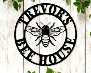 Personalized Bee House Metal garden name sign, BeeFarmhouse decor, Outdoor Decor