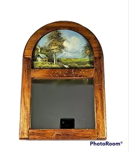 Vintage 80s Oil Painting On Mirror Oak Frame Bob Ross Style - Picture 1 of 7