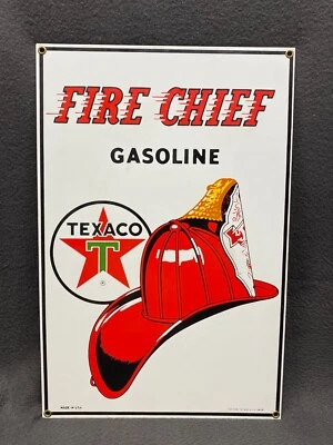 Vintage Texaco Fire Chief Gasoline Metal Sign Ande Rooney 1986 USA 10.5”x16" - Image 1 of 4