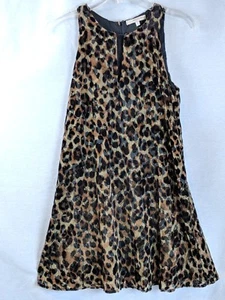 LAVENDAR BROWN WOMENS Leopard Print Velvet Textured Burnout SWING DRESS SZ S  - Picture 1 of 11