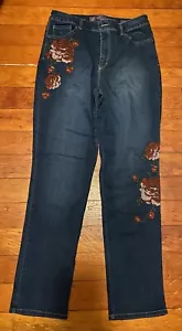 Gloria Vanderbilt Jeans Womens 10 Amanda Rose Dark Blue Denim Embroidered Red - Picture 1 of 3