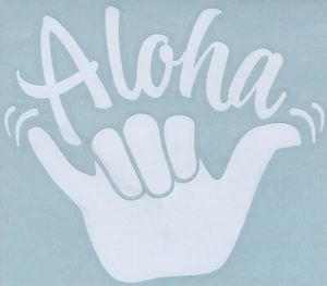 Aloha Shaka XL White Vinyl Decal, 5.5" x 4.75", Durable, Flexible, High Quality - Picture 1 of 8