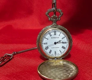 Vintage Remington American Eagle Gold Toned Quartzarama Pocket Watch With Chain - Picture 1 of 8