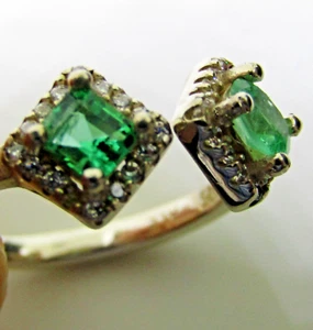 Natural Colombian Emeralds Ring - Solid 925 Sterling Silver - Bild 1 von 15
