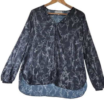 Classiques Entier 真丝束腰上衣女式 S 黑色流畅花卉浪漫办公室 — 第 1/4 张图片