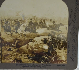 RARA cartolina stereoscopica 1886 carica finale di Louis Prang Sheridan a Winchester - Foto 1 di 3