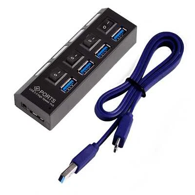 Hub USB 3.0/2.0 4 Porte SuperSpeed 5 Gbps Multiporta con LED Indicatore Nero - Immagine 1 di 4
