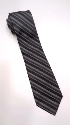 APT. 9 Men's 100% Silk Necktie Diagonal STRIPED Black/Gray/Dark Gray EUC - Image 1 of 4