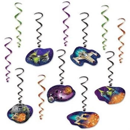 Space Ship Hanging Whirls 12 Pack 17" to 32" System Foil Spaceship Decoration - Image 1 of 1