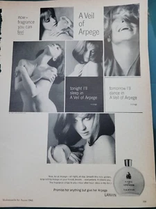 1965 tonight I'll sleep in a veil of Lanvin Arpege perfume vintage ad - Picture 1 of 1