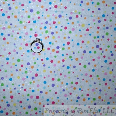BonEful Fabric FQ Cotton Quilt White Rainbow Color Polka Dot Glitter Metallic US - Image 1 of 4